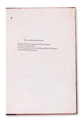 INCUNABULA  JUSTINIANUS, BERNARDUS; et al. Orationes et epistolae.  1492?